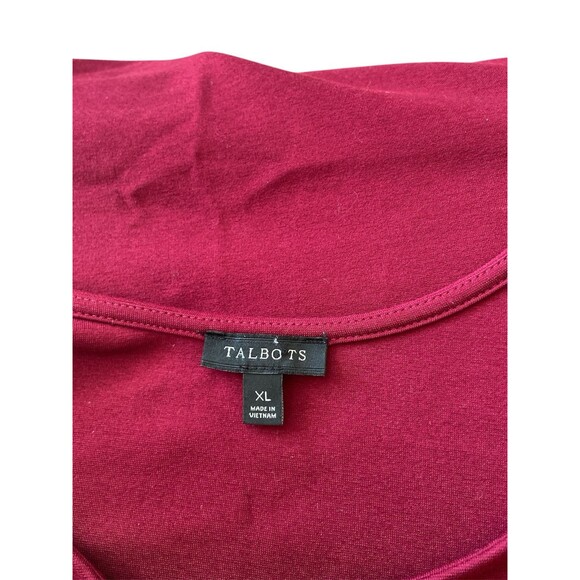 Talbots Knit Blouse Size XL Crimson Ruby Red Burgundy Flared Long Sleeve Top - Picture 7 of 8